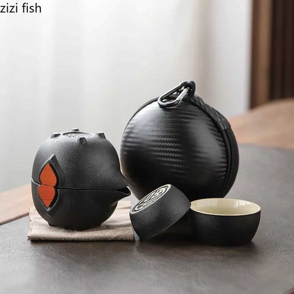 Tee -Sets ein Topf und zwei Tassen Keramik -Tee -Set tragbarer Reisetasche Tee -Ausrüstung Outdoor Tee Sets Teetasse Teekanne Kung Fu Tee Set