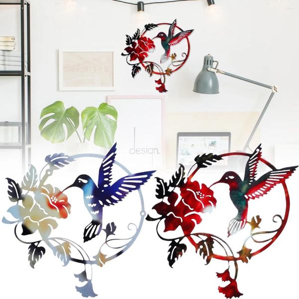 Dekoratif figürinler sinek kuşu duvar dekorasyon metal asılı dekor zarif yuvarlak sanat çiçek kuş süsleme