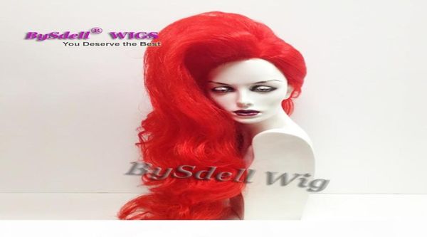 capelli ricci lunghi parrucca per capelli rossi sintetici capelli rossi peli maschio in pizzo parrucca anteriore fluffy drag queen stage show parrucche unica festa wig9990504