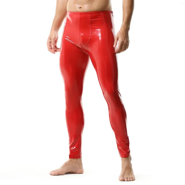 Calças masculinas Pvc Leather Skinny Slim Fit Moda Pu Motociclista Troushers Clubas Nightwear Leggings Party Rave Dance Costume