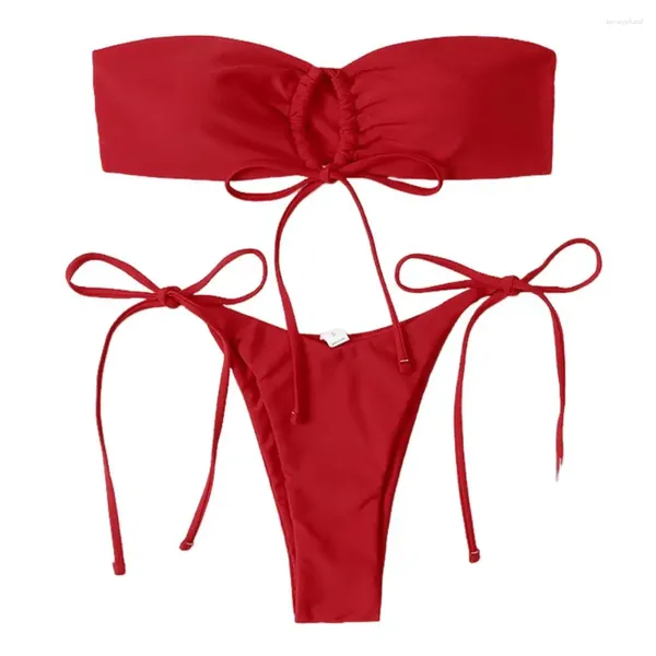 Costumi da bagno femminile donne sexy bikini set tubo top top reggiseno imbottito reggiseno ad alto ritmo a vita a vita divisa il costume da bagno 2024