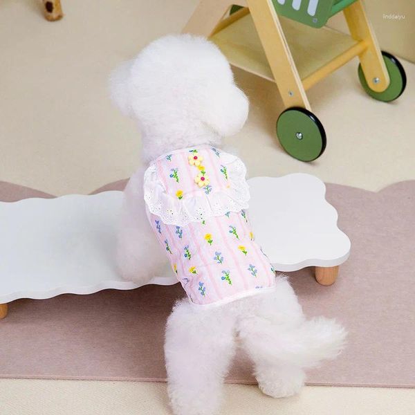 Köpek Giyim Çiçeği Tam Baskı Camisole Dantelli Yelek Yaz Serin Nefes Alabilir Köpek Kıyafetleri Teddy Giyim S-XXL