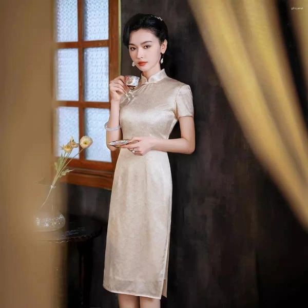 Roupas étnicas de alta qualidade real seda qipao cheongsam saia superior saia chinesa elegante vestido tradicional bainha artística slim-fit banquet