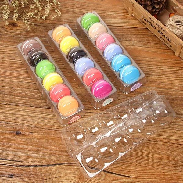 Geschenkverpackung 5pcs Macaron Box Transparent Pet Dessert Gebäckverpackungskästen Kuchen Display Dekoration hält 6 Macarons Party Supplies nur