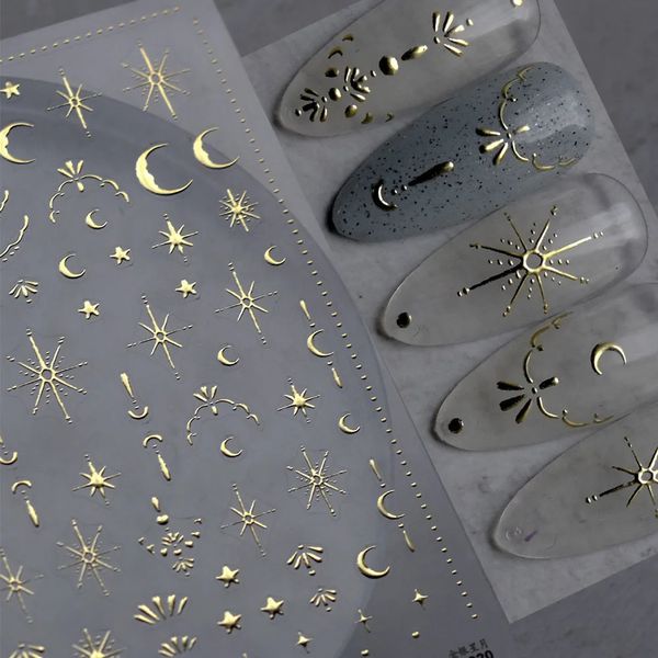 3D Gold Sunmoonstar Bronzing Uil Art Stick 810cm Laser Star Moon Design Decal