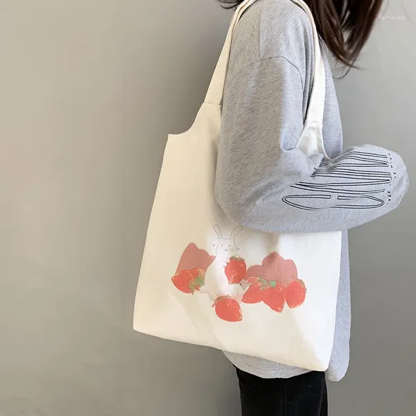 Bolsas de compras Mulheres Canvas Janpannese Cartoon Escola de ombro Girls Cotton Cotton Cloth Bolsa Eco Tote Black White