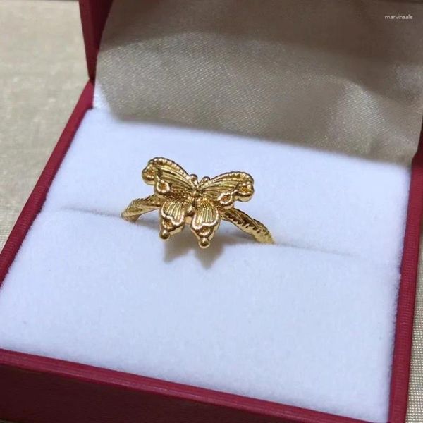 Anéis de cluster Smile Real 18k Golden Butterfly Ring AU750 Padrão espiral não desmolante Flash Boutique Jewelry Gift