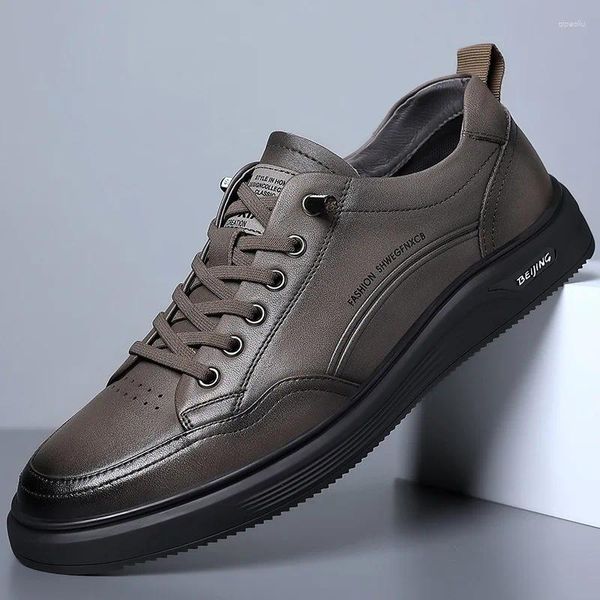 Scarpe casual lussuose uomini in pelle genuina maschili elastici designer di design a fascia traspirato a mano morbida cucire a mano kaki nero