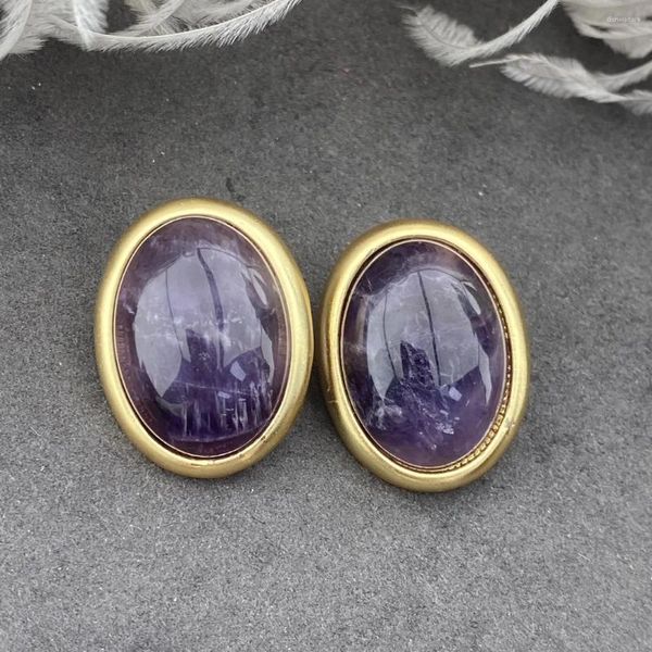 Orecchini per borchie 2024 Temperamento artigianale vintage medievale versatile stile pendolare per pendolare piccola pietra viola