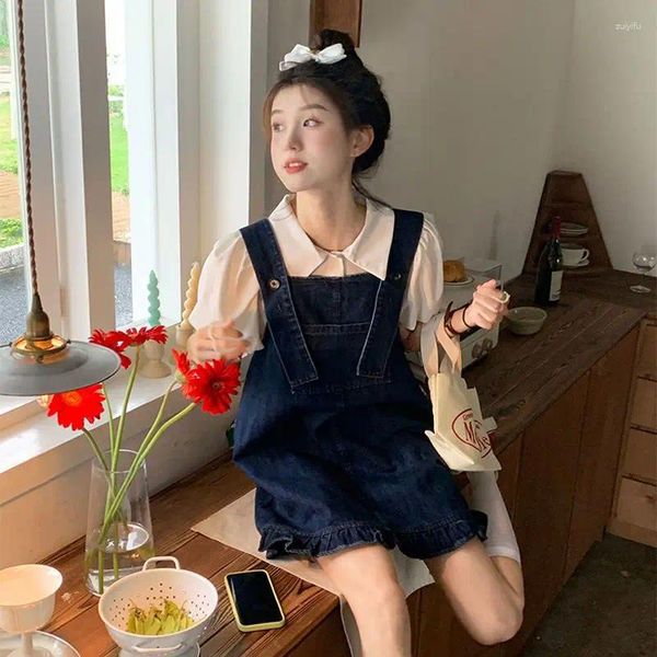 Abiti casual Trendy Denim Denim Abito Sospendi Abbigliamento Vintage Jeans Abiti Preppy Style Kawaii Cine Girl Outfit