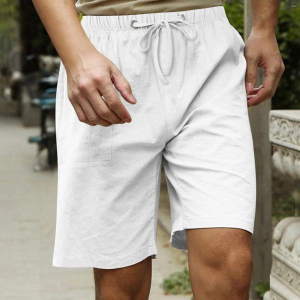 Shorts masculinos verão casual cor de cor sólida linho branco/cinza cintura alta plisedbeach pant moda moda atlética