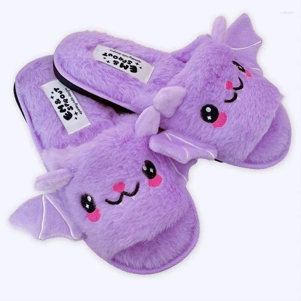 Pantofole Halloween Bat Women Shoes Plush Plush Push Pushese Caronone Home Fuzzy Fuzzy Flip Flip Flip Flip per bambini adulti Flat Slide