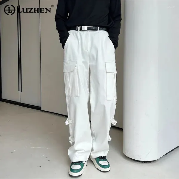 Мужские штаны Luzhen 2024 Модный мульти -карманы Cargo Street Fashion Packwork Design Loose Straight Bunders широкие ноги LZ3110