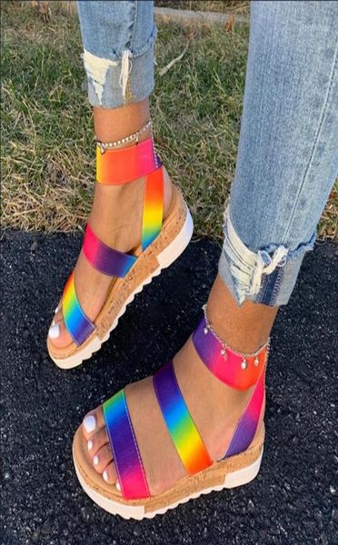 Litthing Sandals feminino Summer Multi Color Platform Women Sandals Rainbow Color Fashion Shoes Woman 202013643714