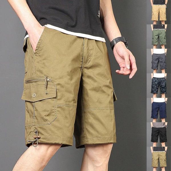 Shorts masculino Fashion Corean Version da tendência Loose Five Quart Quart-Pants Casual reto de vários bolsos