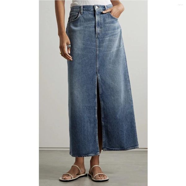 SAIRS FILHA MULHERIA SLIT DENIM MIDI MAÇA MAIS CANTADA HIGH POLOS DE CLOGOLETS Lady Jupe Spring 2024