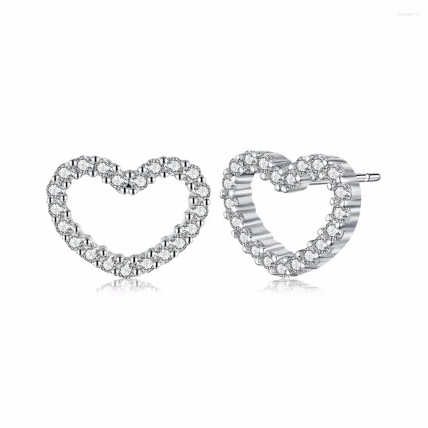 Orecchini per borchie 925 Sterling Silver Be My Valentine Heart Clear Cz Femme Stud-Earrings Jewelry Brincos Fine