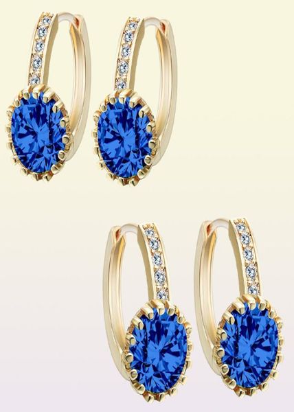 Brincos de cristal azul de ouro CXWind Jóias de casamento de moda Mulheres coloridas Women039S 10kt CZ Zircon Brincho de argolas de bebê Bijoux7551855