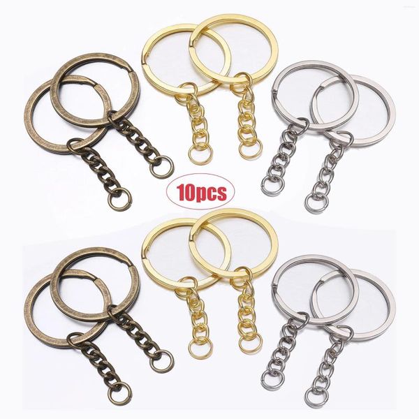 Chaveiros de 10/5pcs cadeias -chave com anel dividido Antigo Antigo Bronze Bated Gold Gold 30mm Keyrings Keychain para encantos pendentes