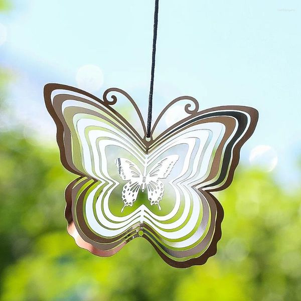 Dekorative Figuren 10 cm 3D Schmetterling Windspinner Hanging Chime Edelstahlspiegel reflektierender Streaming -Effekt im Freien Garten