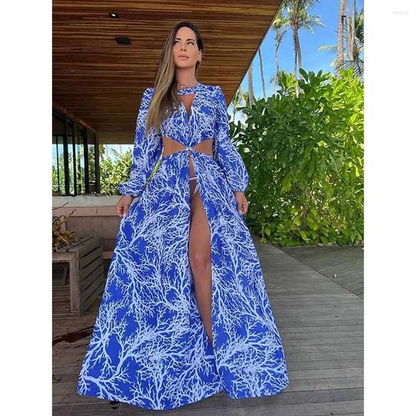 Casual Kleider Print Damen Strandstil Kleidung für Frauen 2024 schlanker undichte Taille Elegantes weibliches Kleid