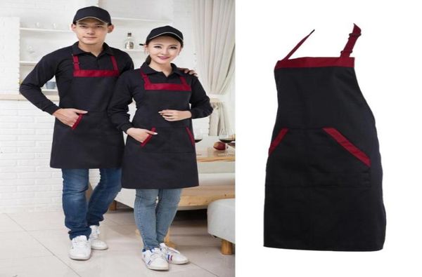 Half Kitchen Apron Chef Chef Catering Halterneck Bib com 2 bolsos avens sem mangas para mulheres homens pretos Red9130443