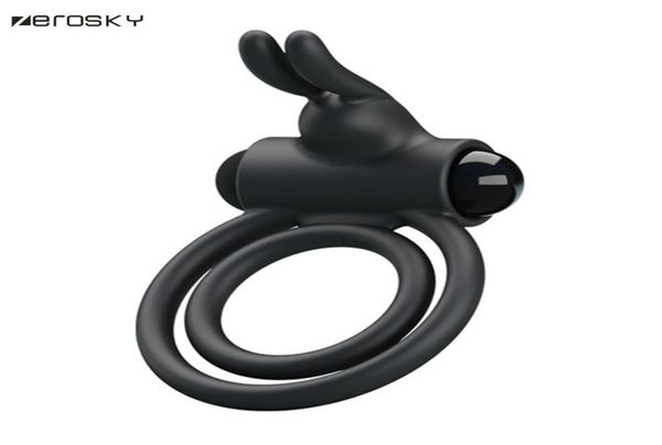 Zerosky Double Lock Male Vibrante Ring Dianaggio del pene Anello Calco Anello maschio masturbazione A orecchio per vibratore Sex Toys per uomini Y18928046255949