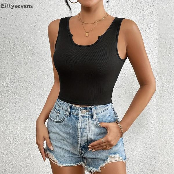 Tanque de camisetas femininas Tampa de tanque sexy Sexy Sleeveless Cool Girl Roupfits Tshirt Summer Wide Straps Backless Solid Slim Fit Short Style Exposed Navel exposto