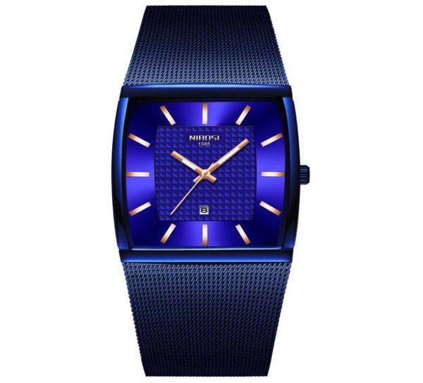 Nibosi Mens assiste a marca Top Brand Luxury Blue Square Quartz assistir homens à prova d'água Golden Male Watch Men Relogio Masculino New Styl3052132