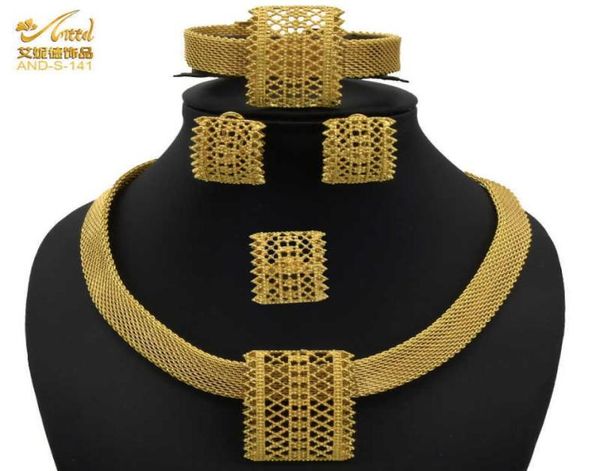 Gioielli Collana a catena di lusso Set di gioielli africani 24K Dubai Gold Colore Indian Arab Wedding Sets Set di orecchini per donne H102500454