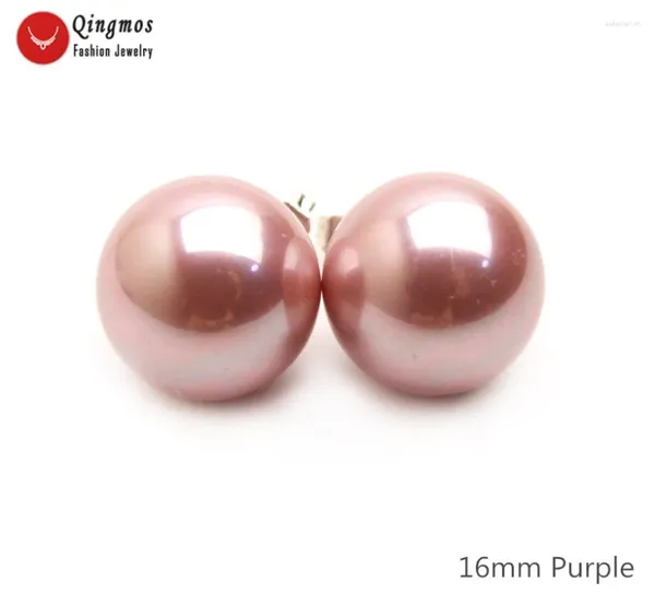 Orecchini per borchie Qingmos perla di guscio di mare viola alla moda per donne con orecchie sottili rotonde da 16 mm Arete Ear734