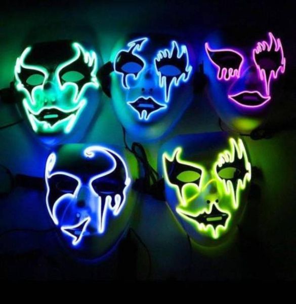 2018 Neues Halloween Scary Mask Cosplay LED -Kostümmaske El Wire Light Up The Purge Movie Flash LED Festival Kostüm Luminous9120402
