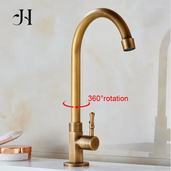 Rubinetti del lavandino da bagno cucina in ottone cucina bronzo finitura antica maniglia singola di alta qualità solo acqua fredda 360 bacino girevole tocco