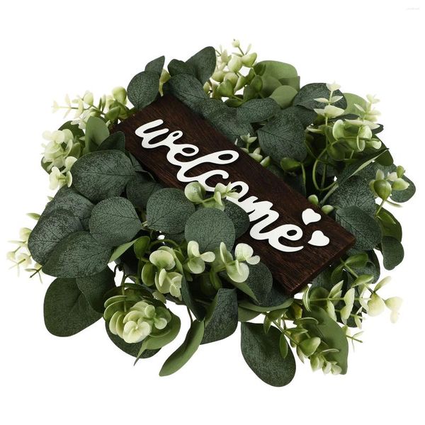 Fiori decorativi ghirlanda porta d'ingresso verde con segno di benvenuto berries bianchi primavera artificiale per