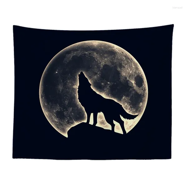 Camess Wolf ve Horse Moon baskılı duvar asılı goblen dekor polyester perdeler artı uzun masa örtüsü plaj mat