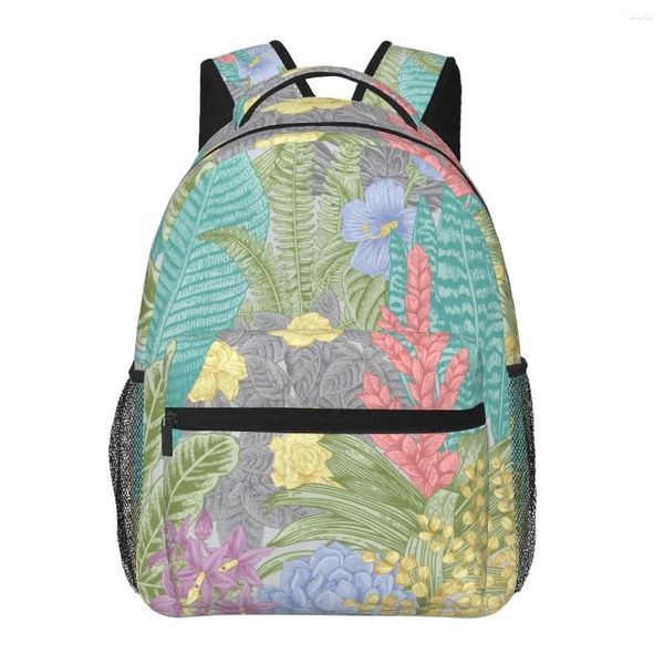 Mochila Mulheres homens Flores e plantas exóticas Ilustração botânica clássica Viagem Bolsa feminina Laptop Male Laptop Livro