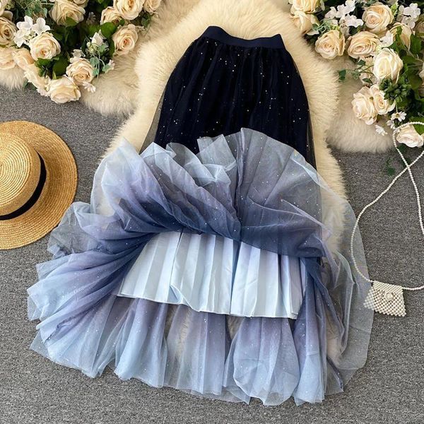Röcke elegant sanfte Sternenhimmel -Gradienten -Farbnetzrock für Frauen Mode Evening Birthday Party Prinzessin Frau Tüll