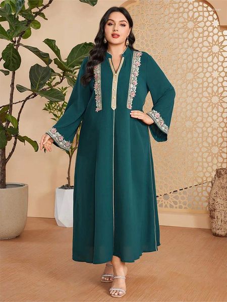 Moda étnica Moda árabe muçulmana abaya mulher de manga comprida Kaftan maxi Robe Borderyer Dress Turkish Islâmico 2024 Vestidos