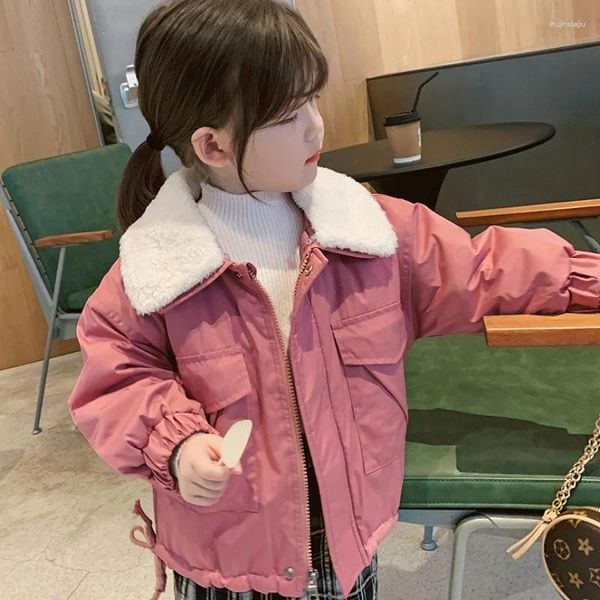 Casaco para baixo meninas de garotas engrossam jaquetas quentes inverno crianças coreanas algodão sólido casacos térmicos causais lapela fora de roupa para menina 3-8 y