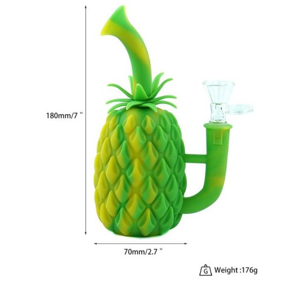 Piece di ananas da 7 pollici con tubo d'acqua silicone bong tassa tabacco giaccino tubi fumatori bongs tre colori hanno brodo in USA9754119