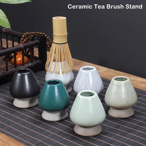 Tee -Tabletts Keramik Matcha Green Chasen Halter Stand Schüssel Bambus Whisk Mühle Pinsel Werkzeuge Zubehör Teebeche