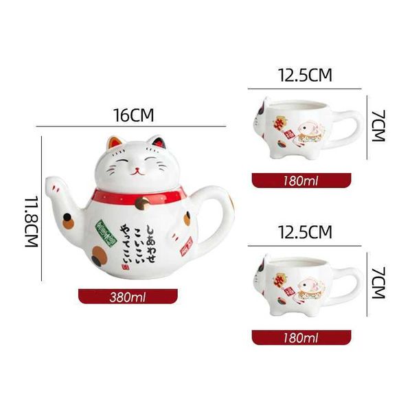 Tee -Sets 1 Set Maneki Neko Lucky Cat Keramic Teebares 1 Teekanne und 2 Teebecher Geschenkbox Porzellanteekessel mit Sieb