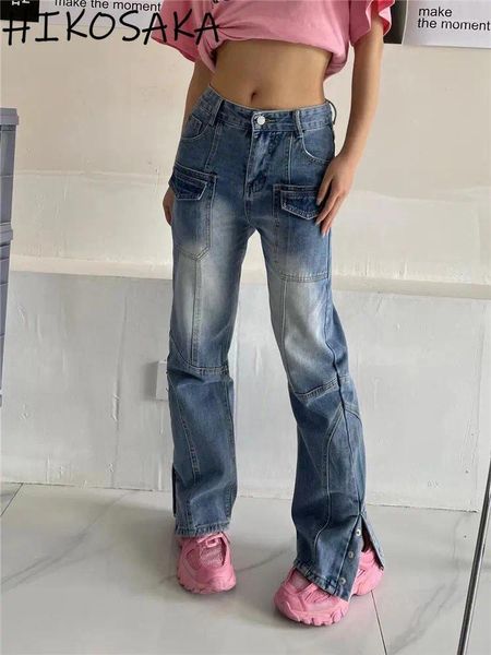 Frauen Jeans American High Street Workwear Frauen losen gerade Wide Bein Knöpfe Split Y2k Hosen Harajuku Streetwear Mode Pantalone