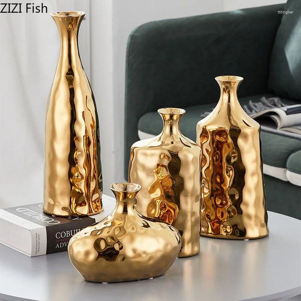 Вазы творческие золотые морщинистые керамические ваза