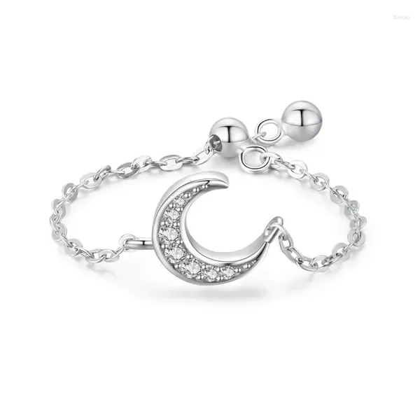 Anelli a grappolo S925 Sterling Silver Moon Anello di diamanti scintillanti per attrice femmina Elegante catena aperta di lusso alla moda