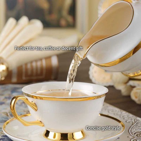 TeAware Setleri Altın Kaçak Kemik Çin Çay Seti Avrupa Seramik Kahve Seti Porselen Çay Kupası Pot Çay Tipi Çay Hakkı Şeker Kase Süt Toru Töreni TeAware