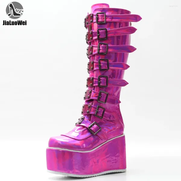 Botas jialuowei 11 cm de altura estilo gótico gótico legal bezerro punk halloween confortável plataforma plana salto