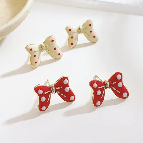 Stud Küpe S925 Gümüş İğne Polka Dot Bowknot Tatlı girly mizaç bakır moda All-Match Çok Molor Dangler Takı