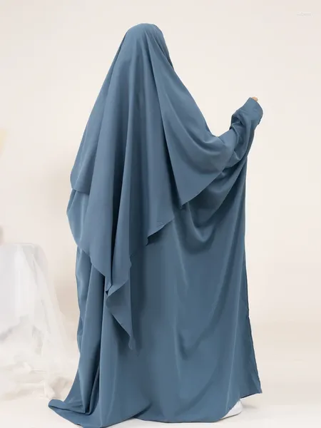 Etnik Giyim Eid Dua Giyim Müslüman Elbise Khimar Set 2 Parça Kadınlar Nida Abaya Partisi Fas Ramazan Kaftan İslam Dubai Arap Uzun Robe