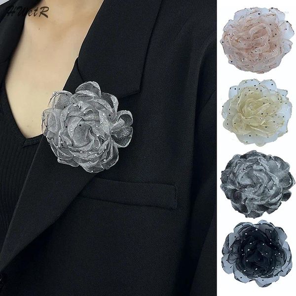 Broches 1pcs na Europa Cetin Fabric Big Flower Broche para homens Menino Dinner Party Exageram Acessórios de Personalidade